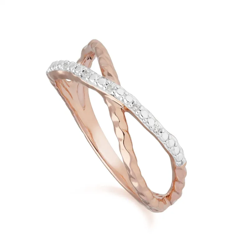 Diamond Pavé Crossover Ring in 9ct Rose Gold sold by Gemondo Jewellery