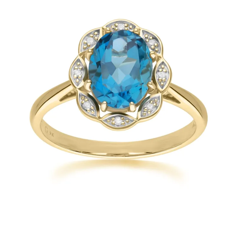 Classic London Blue Topaz & Diamond Luxe Ring in 9ct Yellow Gold sold by Gemondo Jewellery