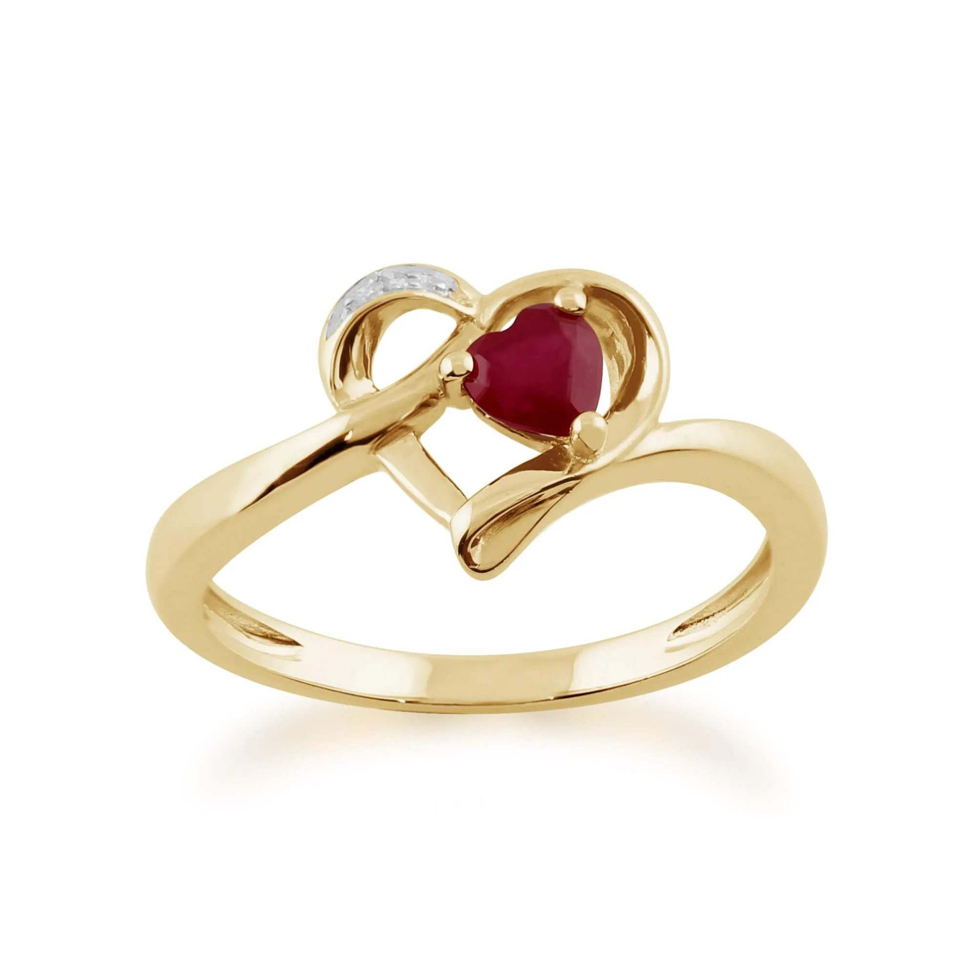 Gemondo 9ct Yellow Gold 0.29ct Ruby & Diamond Heart Ring sold by Gemondo Jewellery