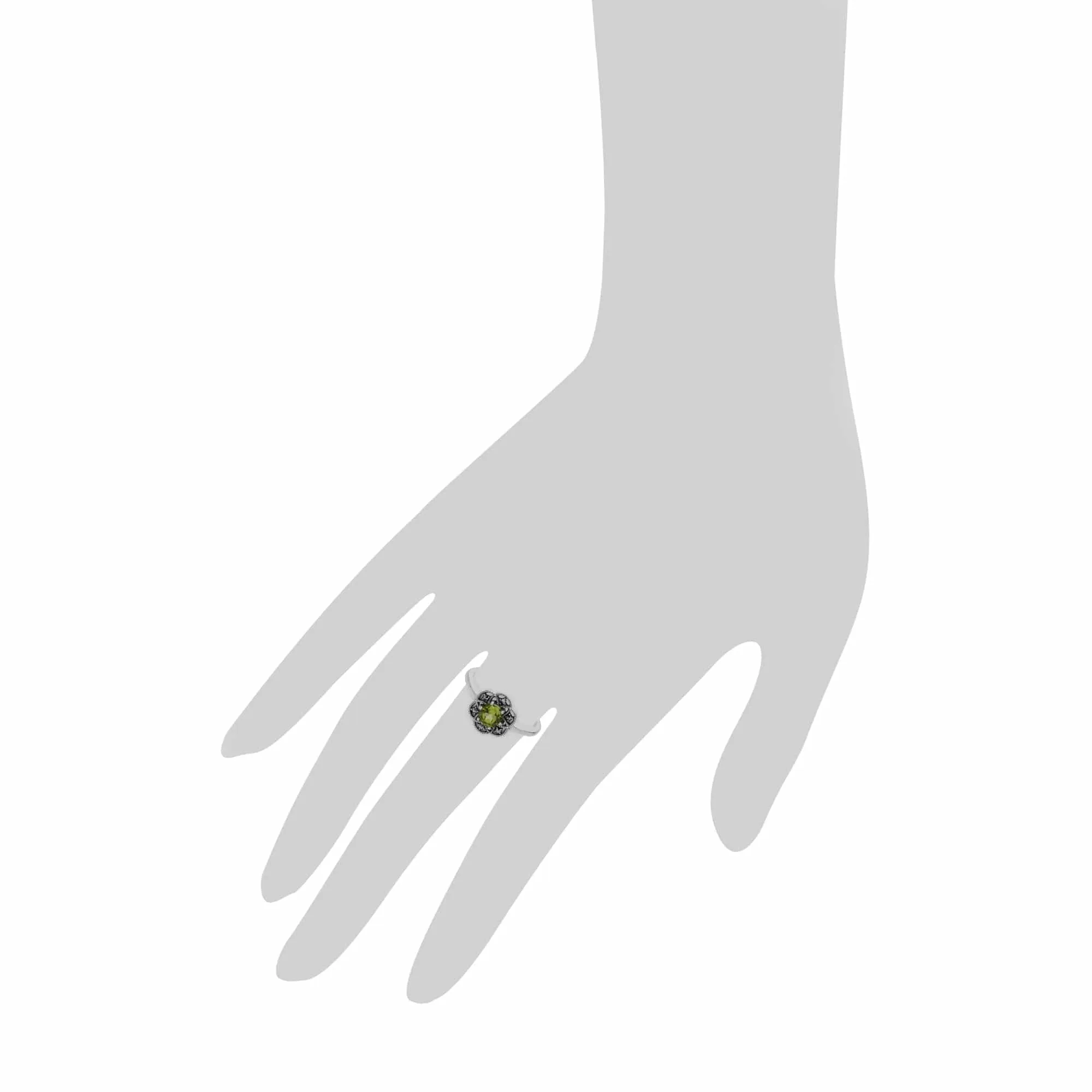 Floral Round Peridot & Marcasite Daisy Ring in 925 Sterling Silver sold by Gemondo Jewellery product image thumbnail 3