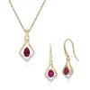 Classic Ruby & Diamond Leaf Drop Earrings & Pendant Set in 9ct Yellow Gold sold by Gemondo Jewellery