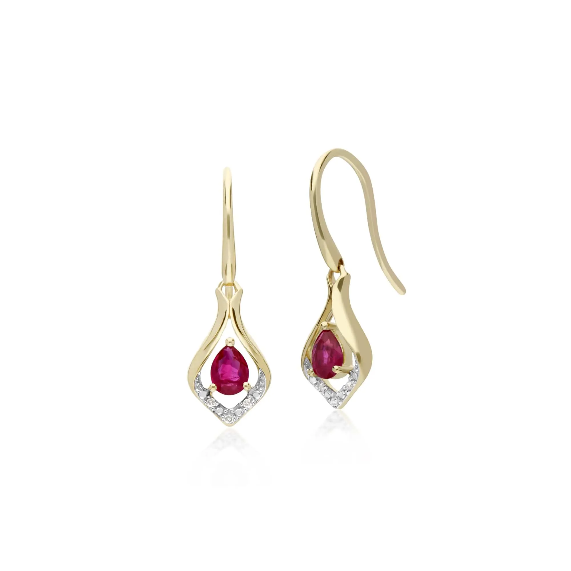 Classic Ruby & Diamond Leaf Drop Earrings & Pendant Set in 9ct Yellow Gold sold by Gemondo Jewellery product image thumbnail 2