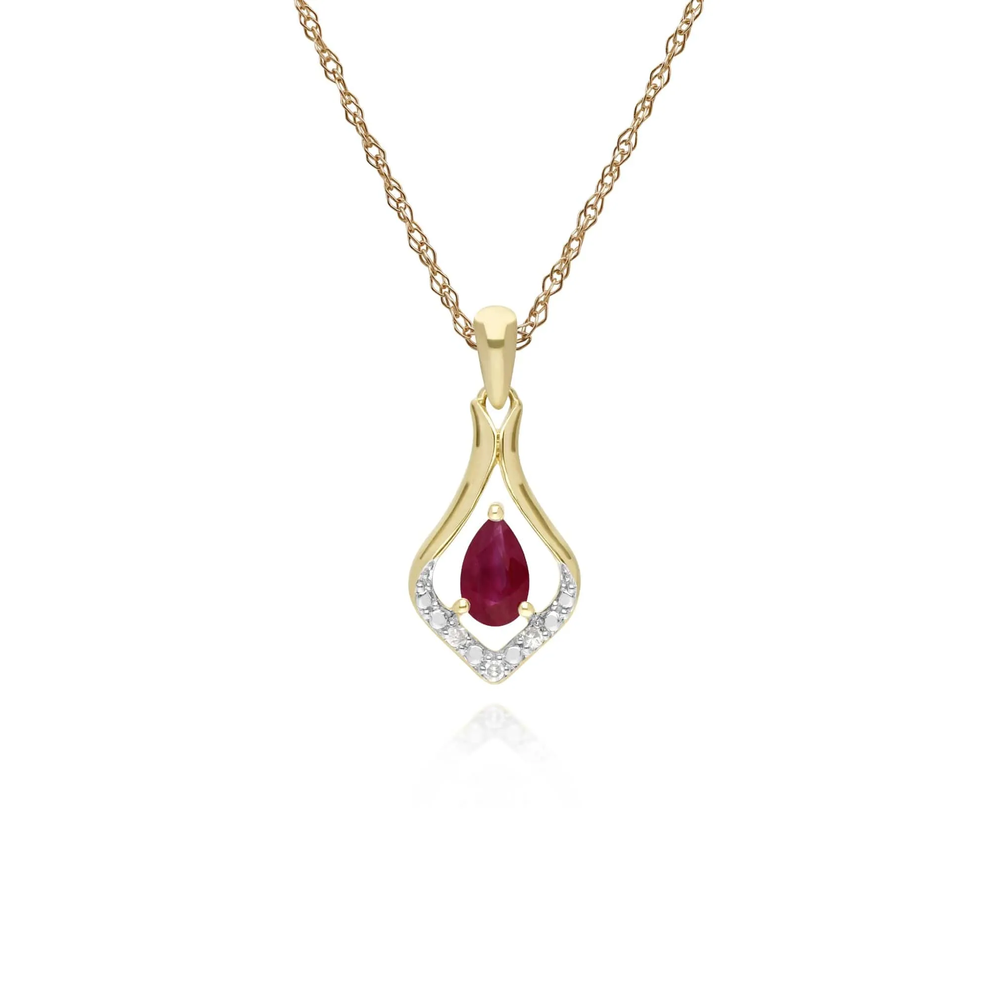 Classic Ruby & Diamond Leaf Drop Earrings & Pendant Set in 9ct Yellow Gold sold by Gemondo Jewellery product image thumbnail 3