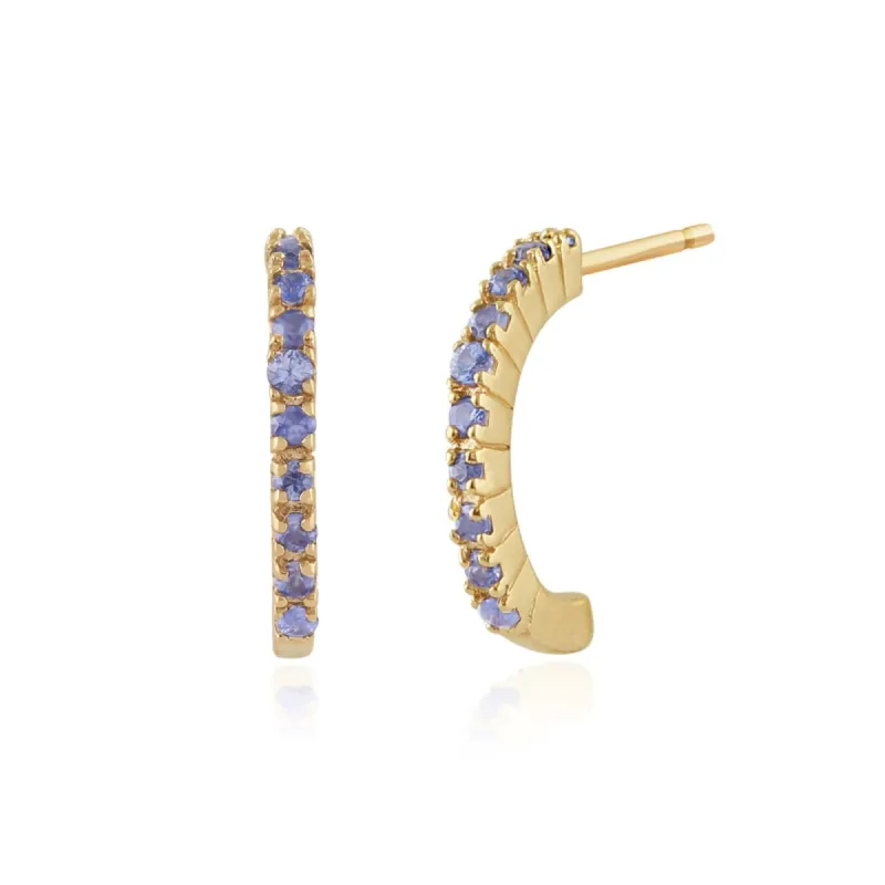 Classic Round Sapphire Half Hoop Style Earrings in 9ct Yellow Gold sold by Gemondo Jewellery