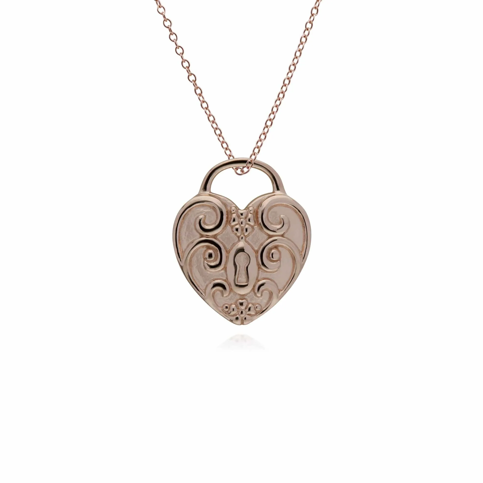 Classic Swirl Heart Lock Pendant & Opal Big Key Charm in Rose Gold Plated 925 Sterling Silver sold by Gemondo Jewellery product image thumbnail 3