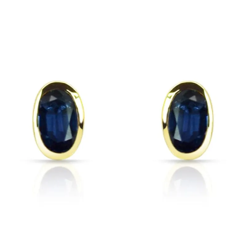 9ct Yellow Gold 0.60ct Sapphire Single Stone Framed Stud Earrings sold by Gemondo Jewellery