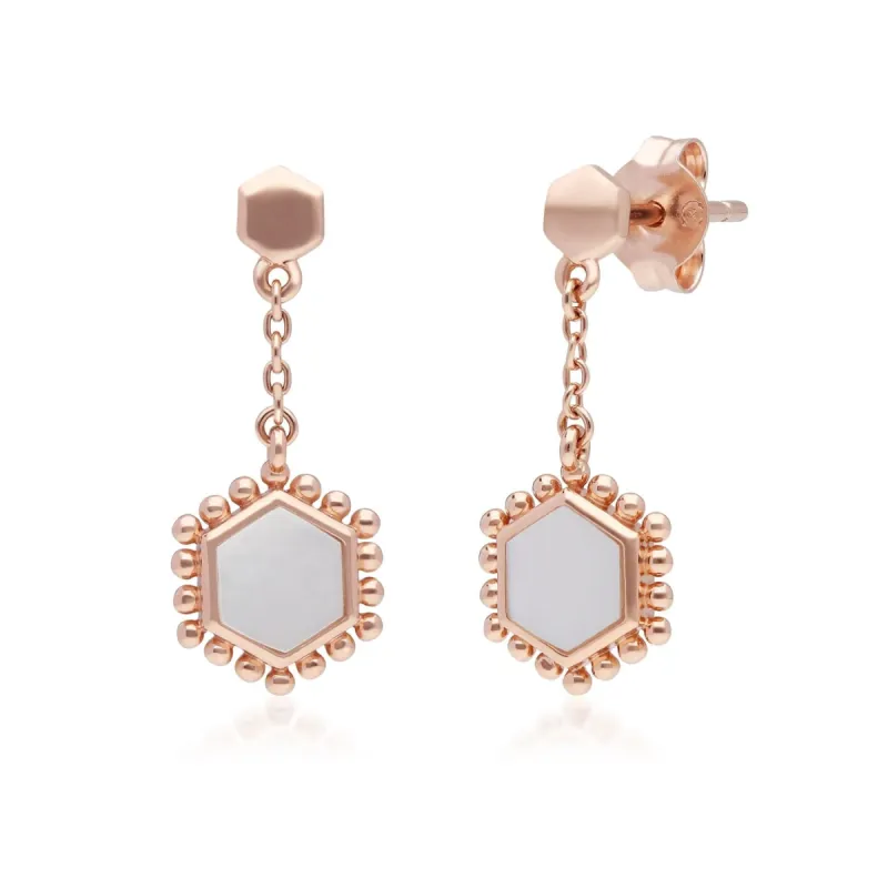 Mother of Pearl Slice Chain Drop Earrings in Rose Gold Plated Sterling Silver sold by Gemondo Jewellery
