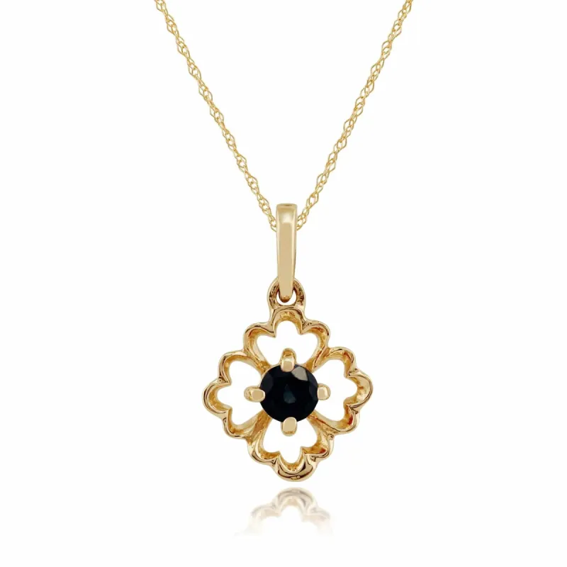 Floral Round Sapphire Pendant in 9ct Yellow Gold sold by Gemondo Jewellery