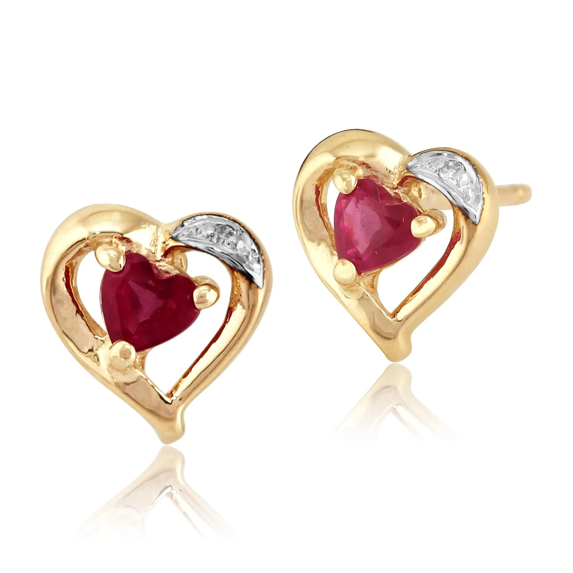 Classic Round Ruby & Diamond Heart Stud Earrings & Ring Set in 9ct Yellow Gold sold by Gemondo Jewellery product image thumbnail 2