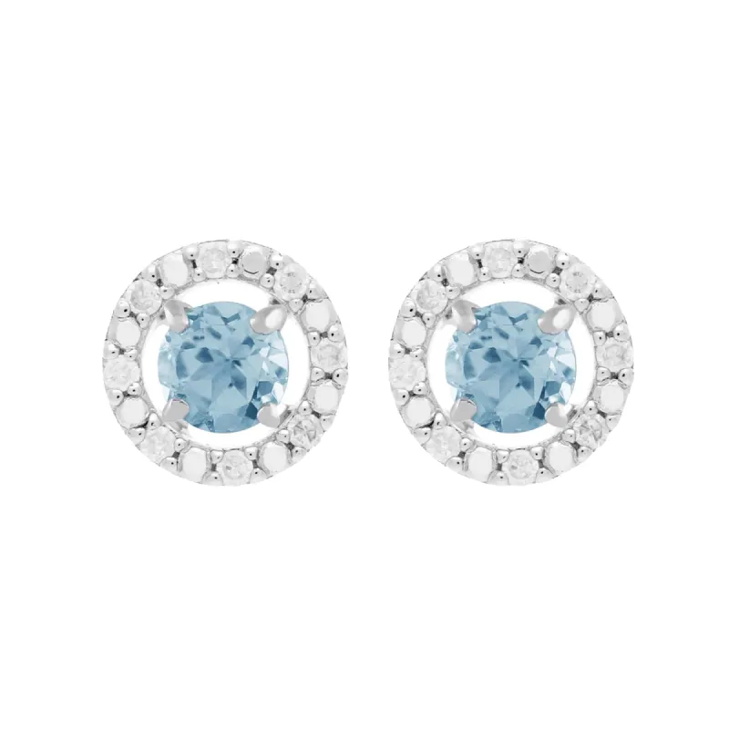 Classic Round Blue Topaz Stud Earrings with Detachable Diamond Round Ear Jacket in 9ct White Gold sold by Gemondo Jewellery