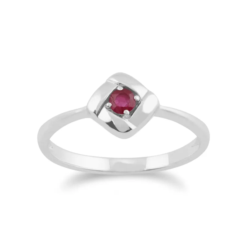 Gemondo 925 Sterling Silver 0.14ct Ruby Square Crossover Ring sold by Gemondo Jewellery