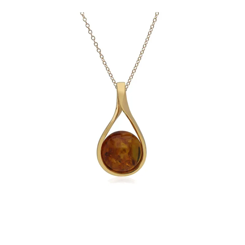 Kosmos Ball shaped Amber Pendant in Gold Plated Sterling Silver sold by Gemondo Jewellery