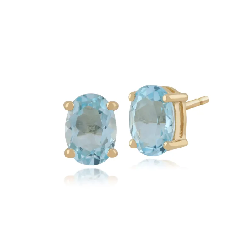 Classic Oval Blue Topaz Stud Earrings in 9ct Yellow Gold 7x5mm sold by Gemondo Jewellery