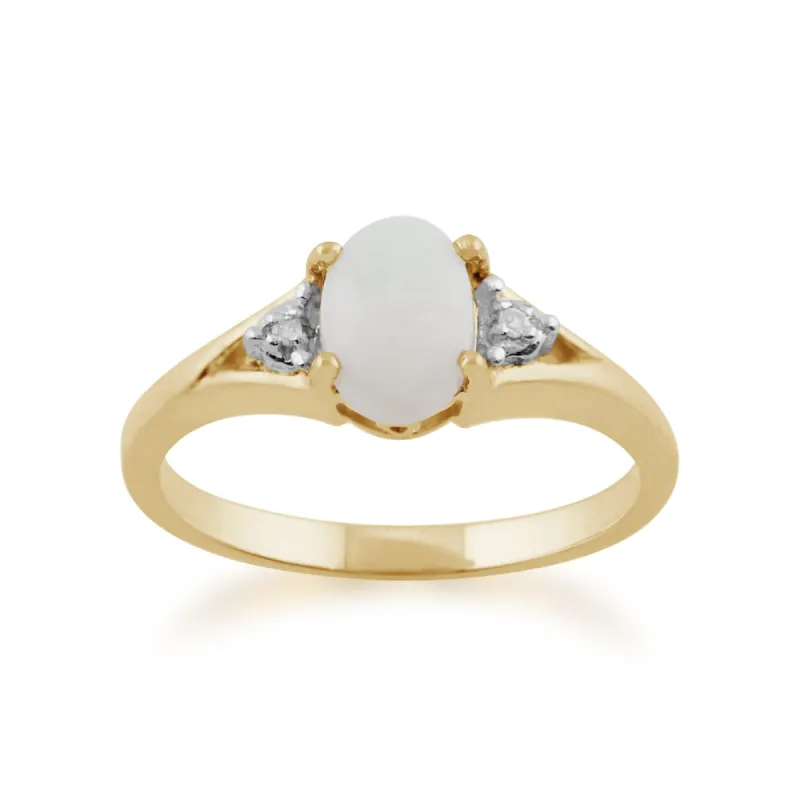 Classic Oval Opal & Diamond Ring in 9ct Yellow Gold sold by Gemondo Jewellery