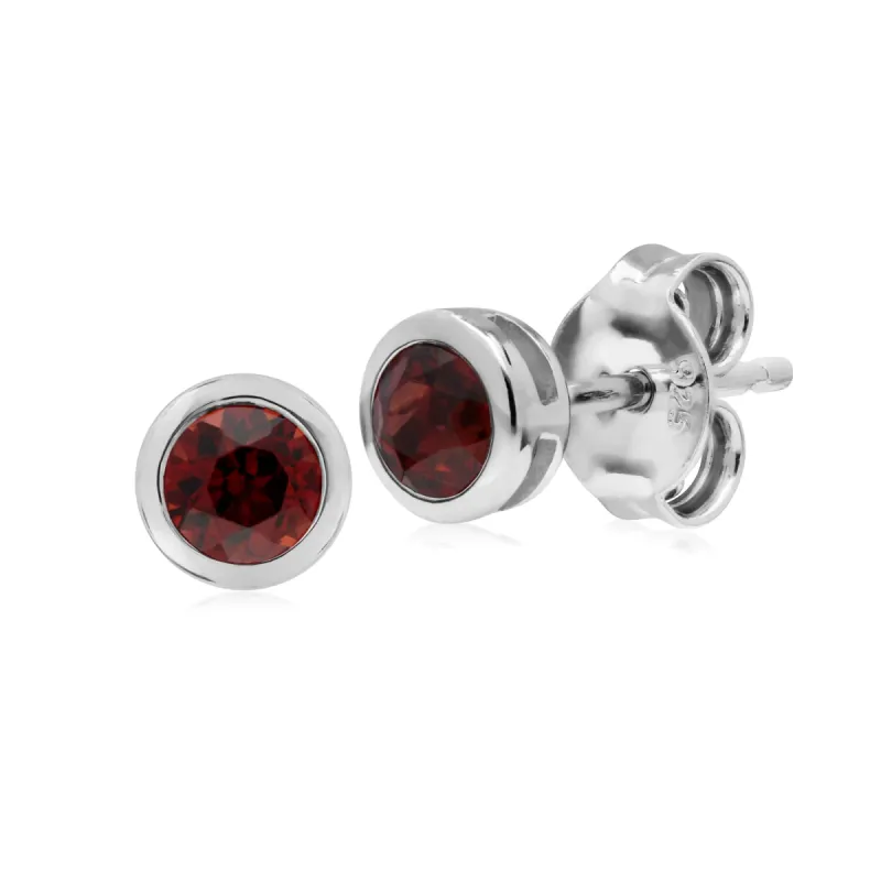 Classic Round Garnet Bezel Stud Earrings in Sterling Silver sold by Gemondo Jewellery