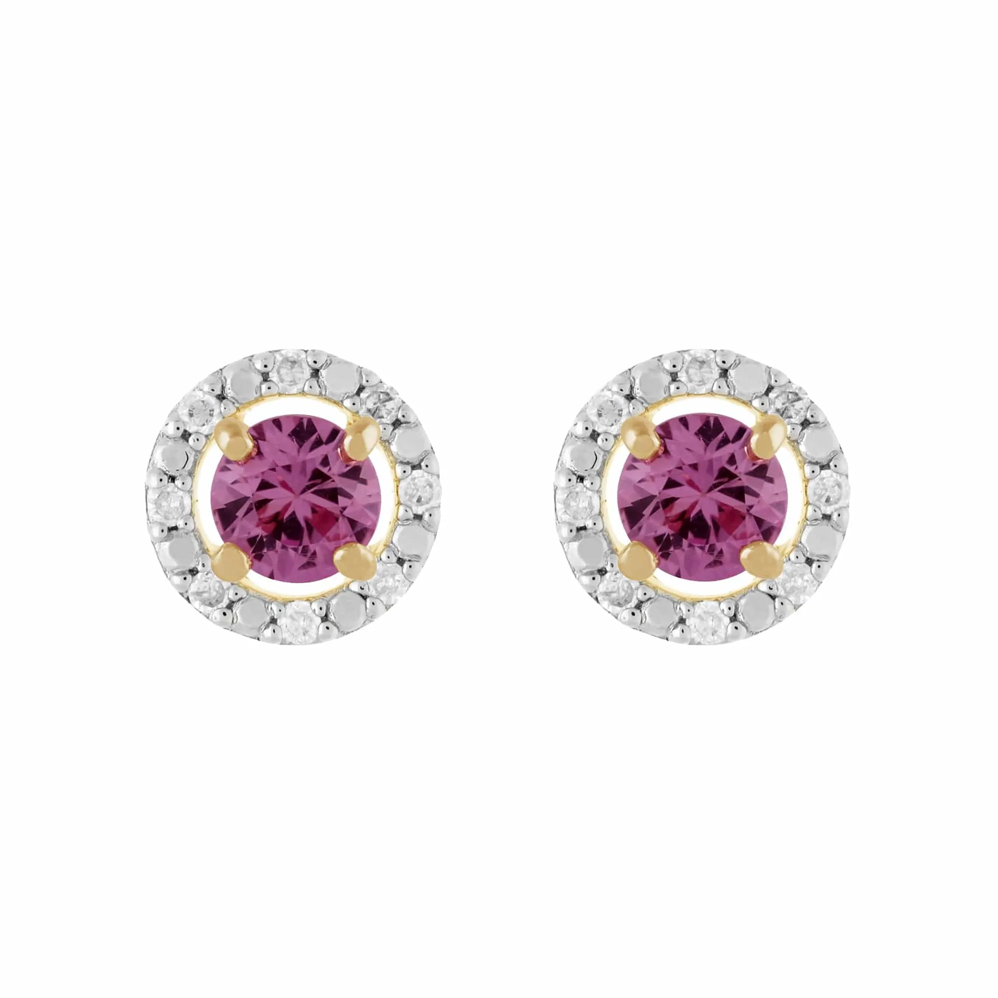 Classic Round Pink Sapphire Stud Earrings with Detachable Diamond Round Earrings Jacket Set in 9ct Yellow Gold sold by Gemondo Jewellery