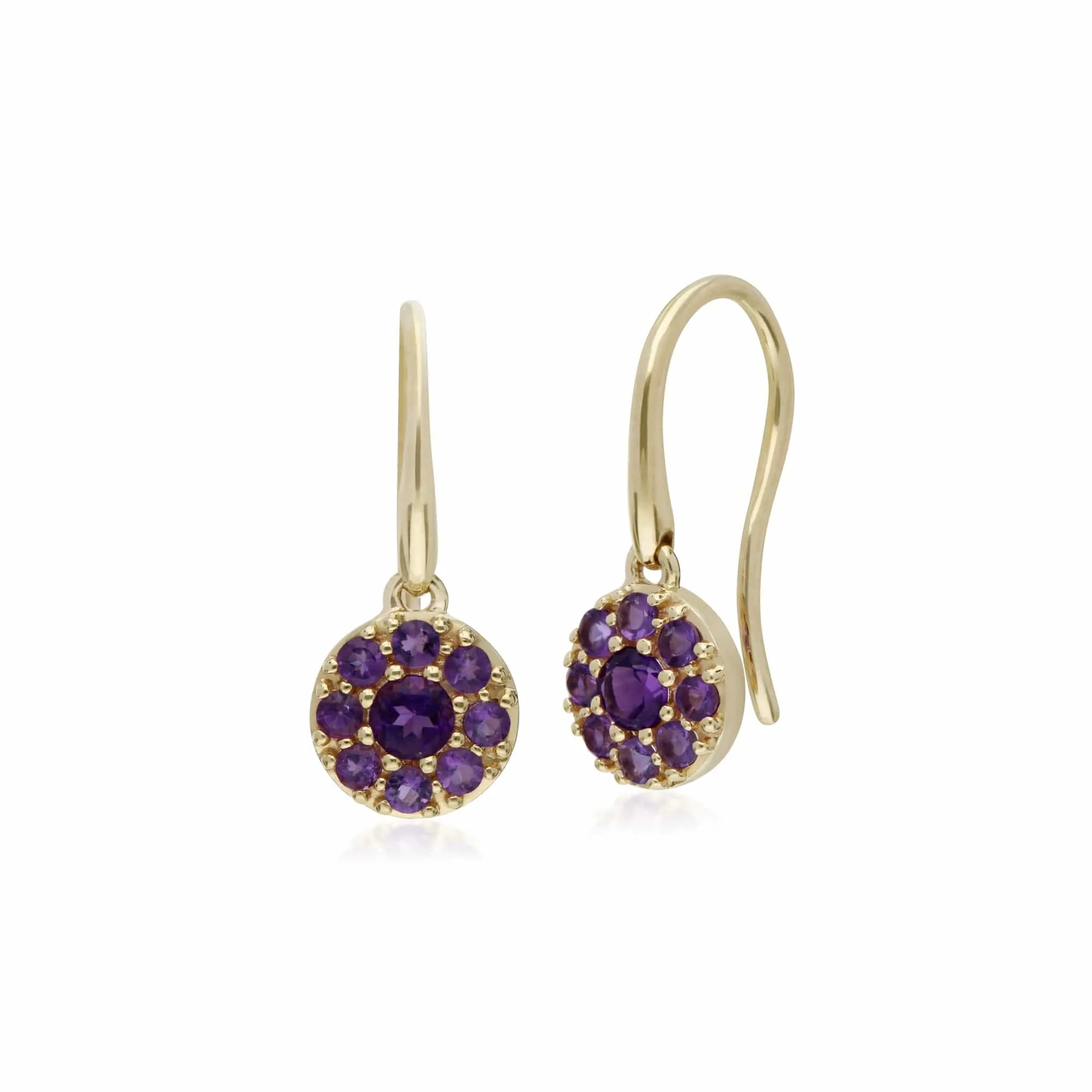 Classic Round Amethyst Cluster Drop Earrings & Pendant Set in 9ct Yellow Gold sold by Gemondo Jewellery product image thumbnail 2