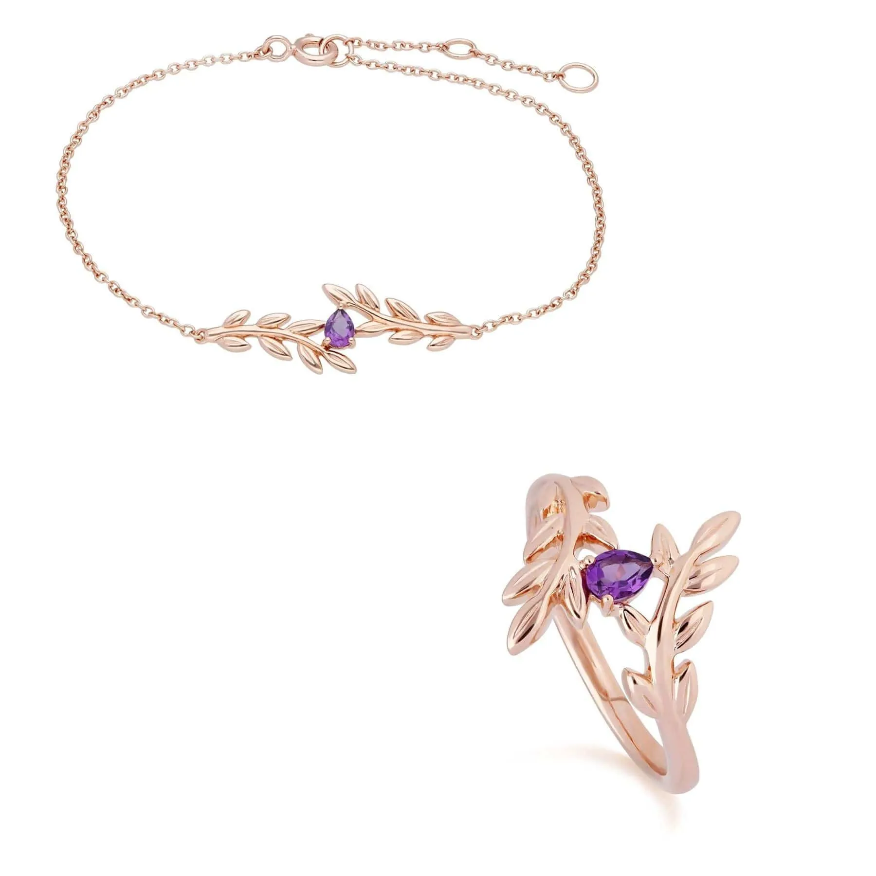 O Leaf Amethyst Bracelet & Ring Set in 9ct Rose Gold sold by Gemondo Jewellery