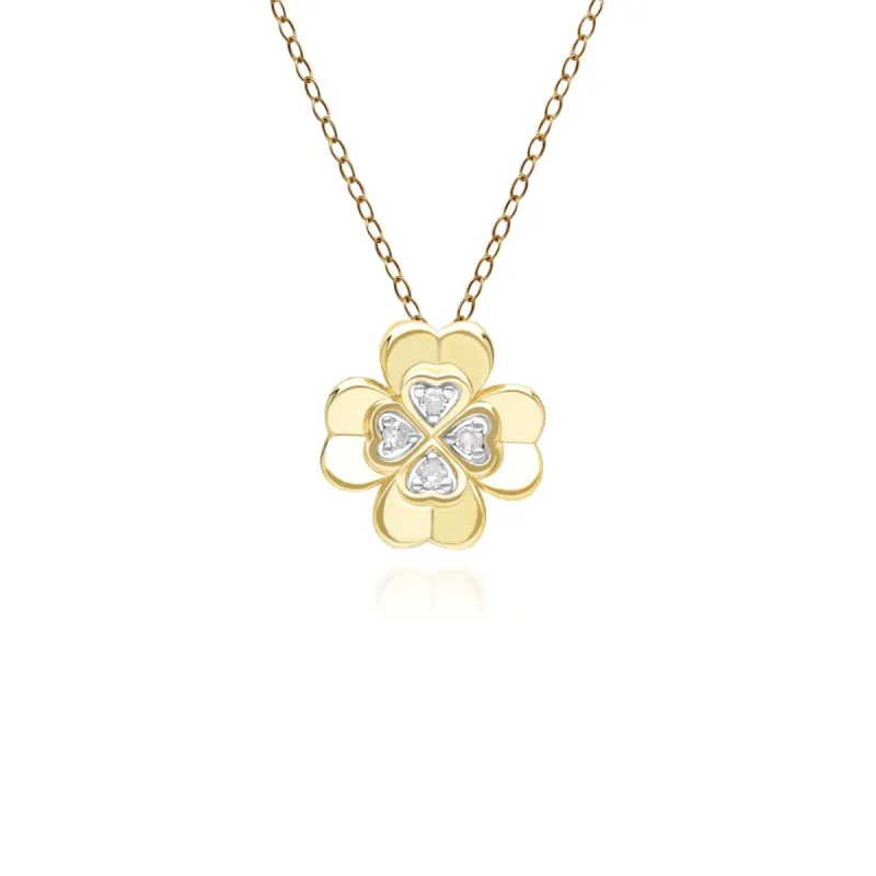 Gardenia Diamond Clover Pendant Necklace in 9ct Yellow Gold sold by Gemondo Jewellery