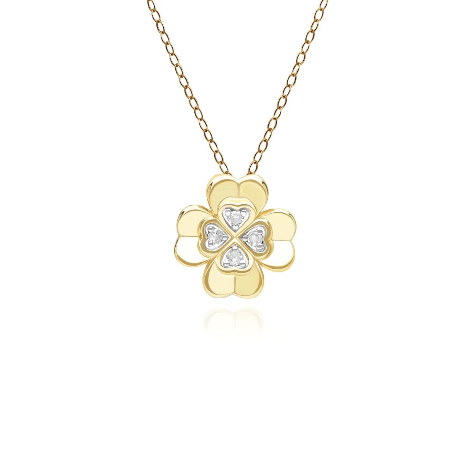 Gardenia Diamond Clover Pendant Necklace in 9ct Yellow Gold sold by Gemondo Jewellery