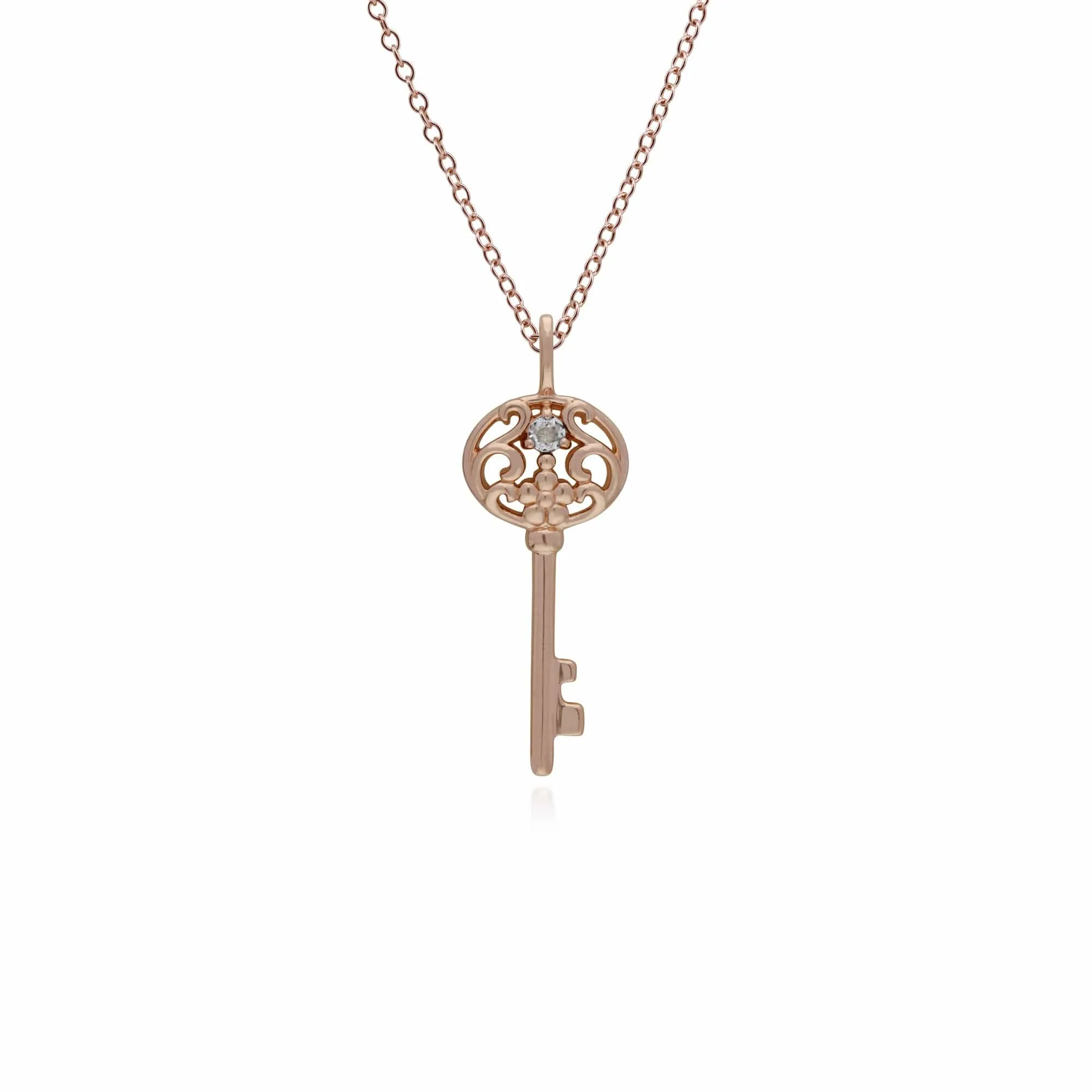 Classic Swirl Heart Lock Pendant & Clear Topaz Big Key Charm in Rose Gold Plated 925 Sterling Silver sold by Gemondo Jewellery product image thumbnail 2