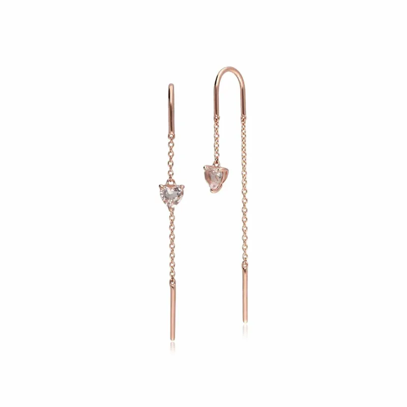 Morganite Heart Threader Earrings in 9ct Rose Gold sold by Gemondo Jewellery