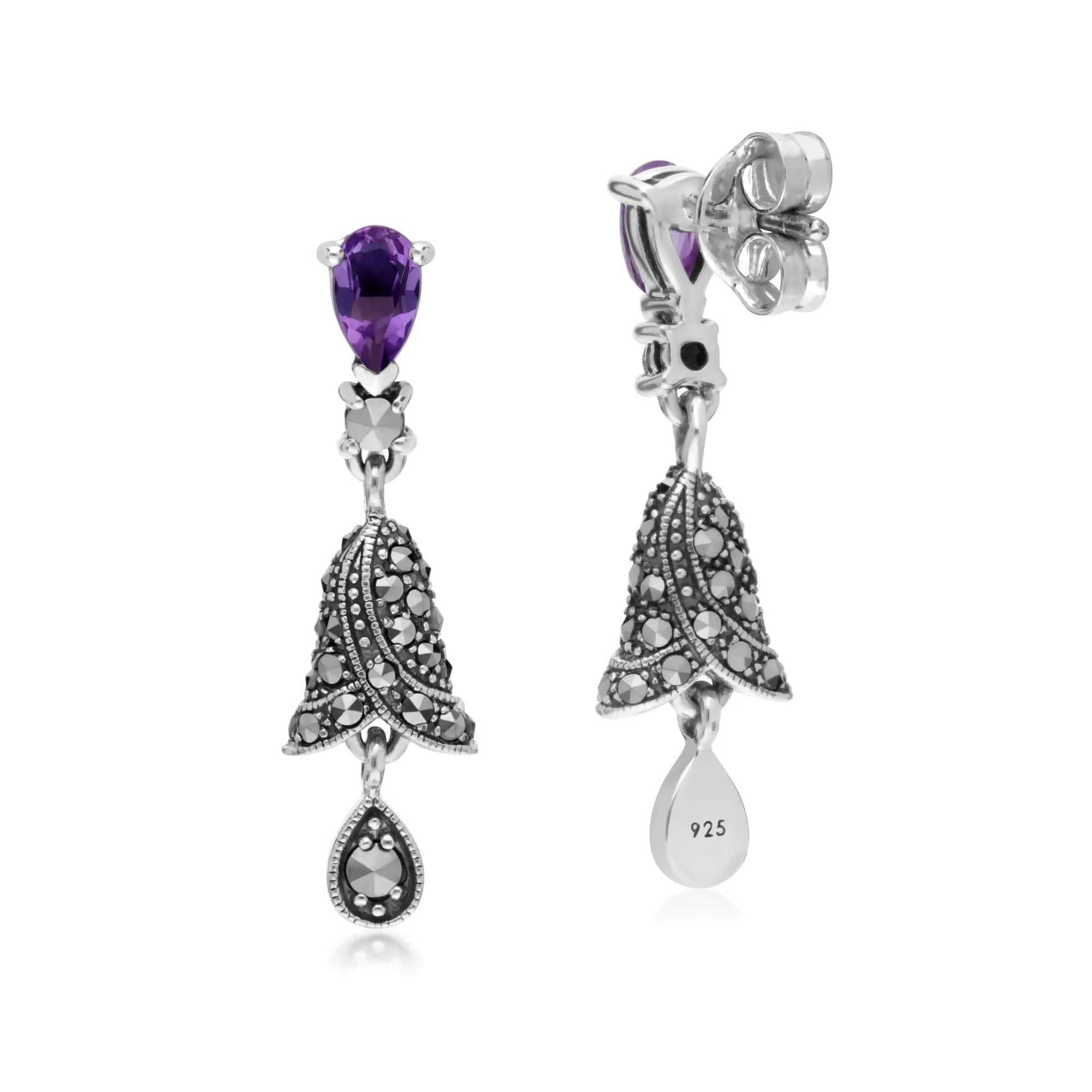 Gemondo Sterling Silver Amethyst and Marcasite Bell Drop Earrings sold by Gemondo Jewellery product image thumbnail 2
