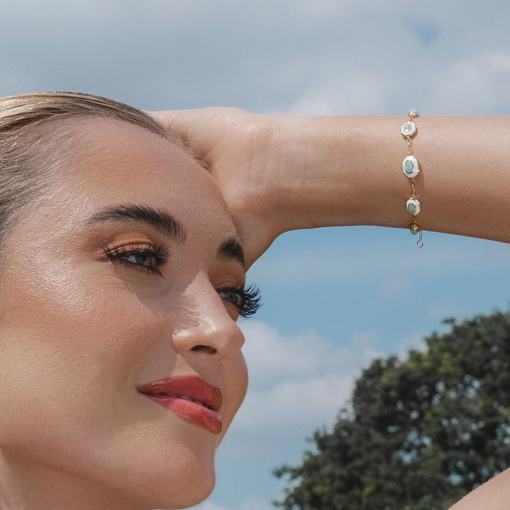 Siberian Waltz White Enamel & Amazonite Bracelet In Gold Plated Sterling Silver sold by Gemondo Jewellery product image thumbnail 2