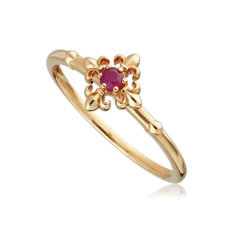 ECFEW™ Ruby Fleur De Lis Ring In 9ct Yellow Gold sold by Gemondo Jewellery