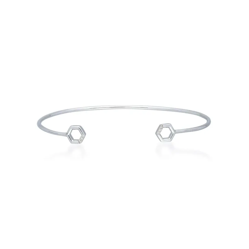 Diamond Pavé Hexagon Open Bangle in 9ct White Gold sold by Gemondo Jewellery