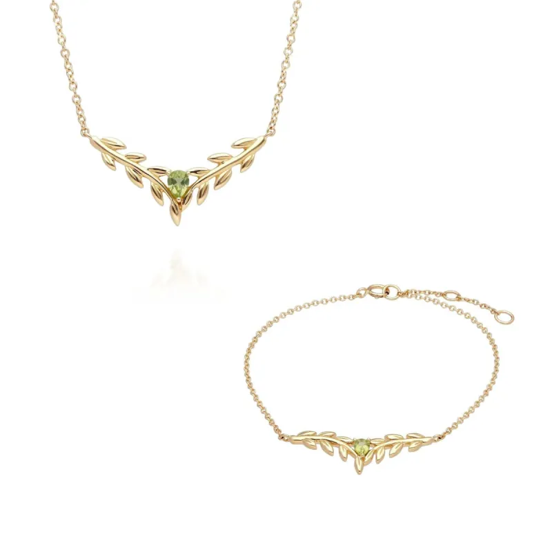 O Leaf Peridot Necklace & Bracelet Set in 9ct Yellow Gold sold by Gemondo Jewellery
