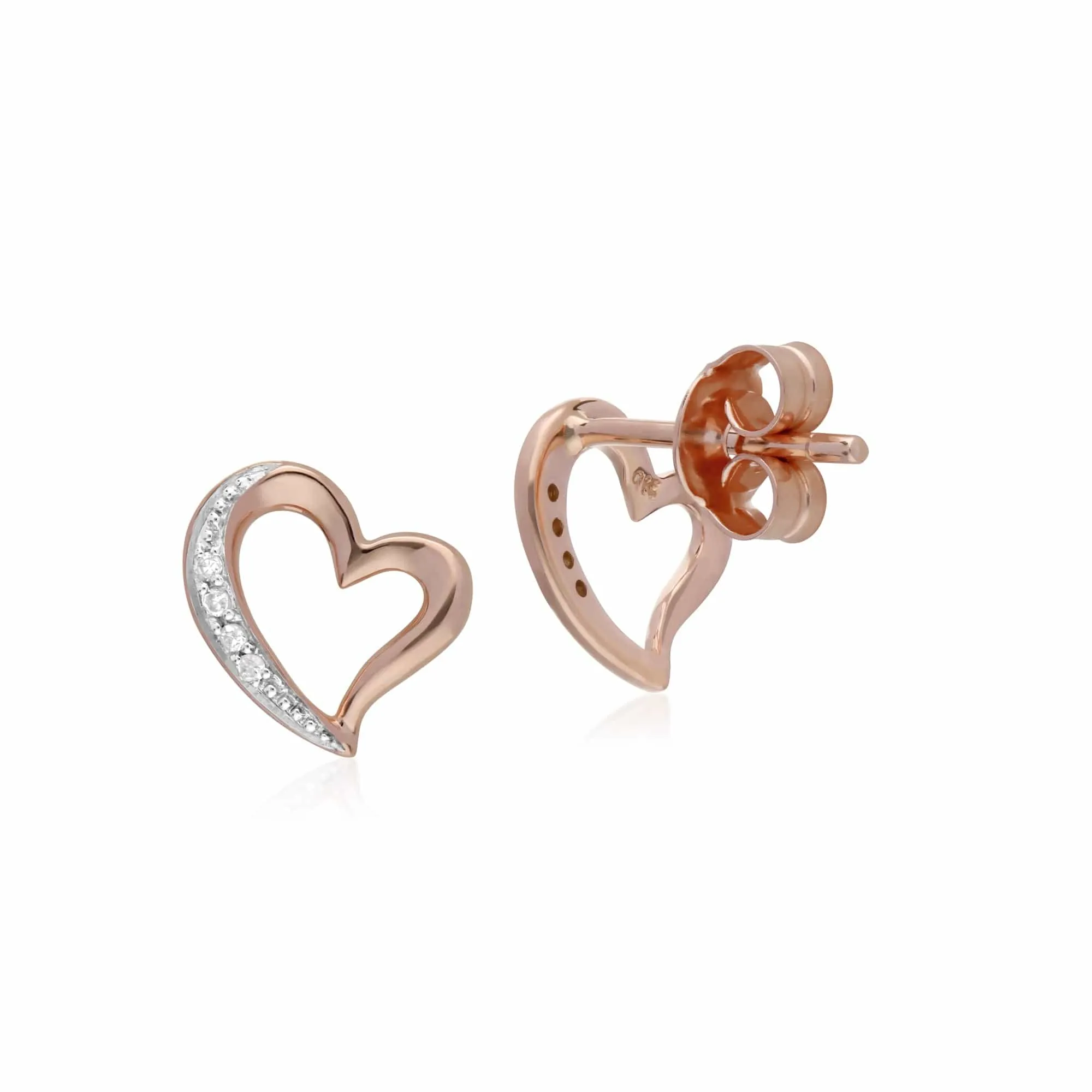 Classic Round Diamond Open Love Heart Stud Earrings in 9ct Rose Gold sold by Gemondo Jewellery product image thumbnail 2