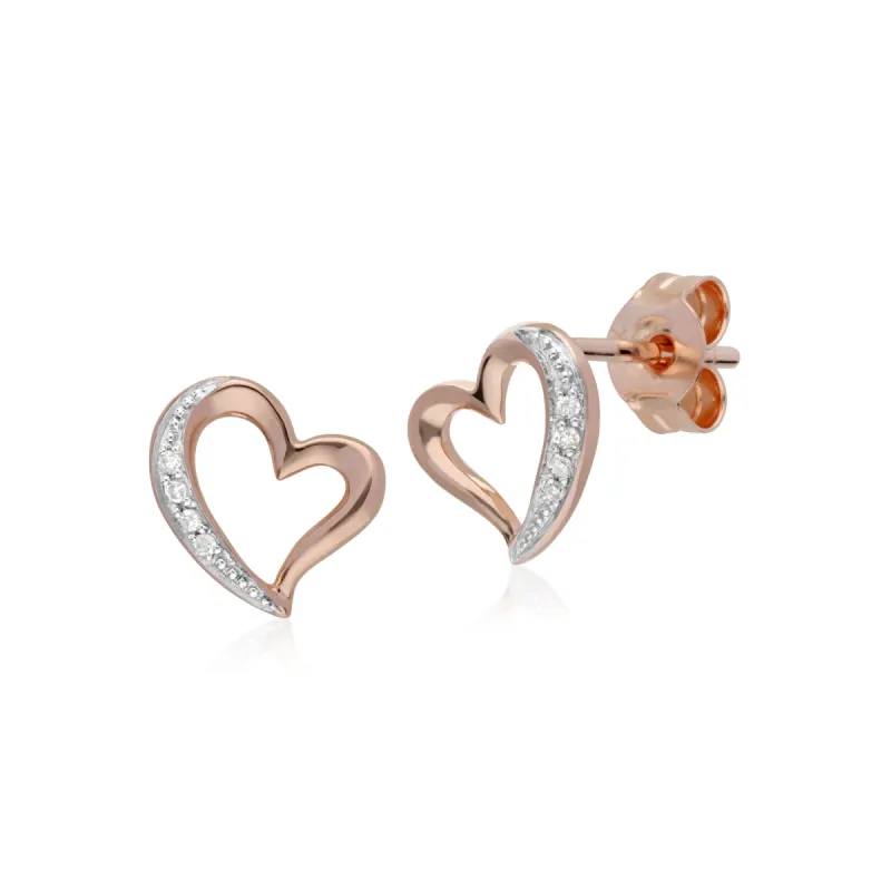 Classic Round Diamond Open Love Heart Stud Earrings in 9ct Rose Gold sold by Gemondo Jewellery