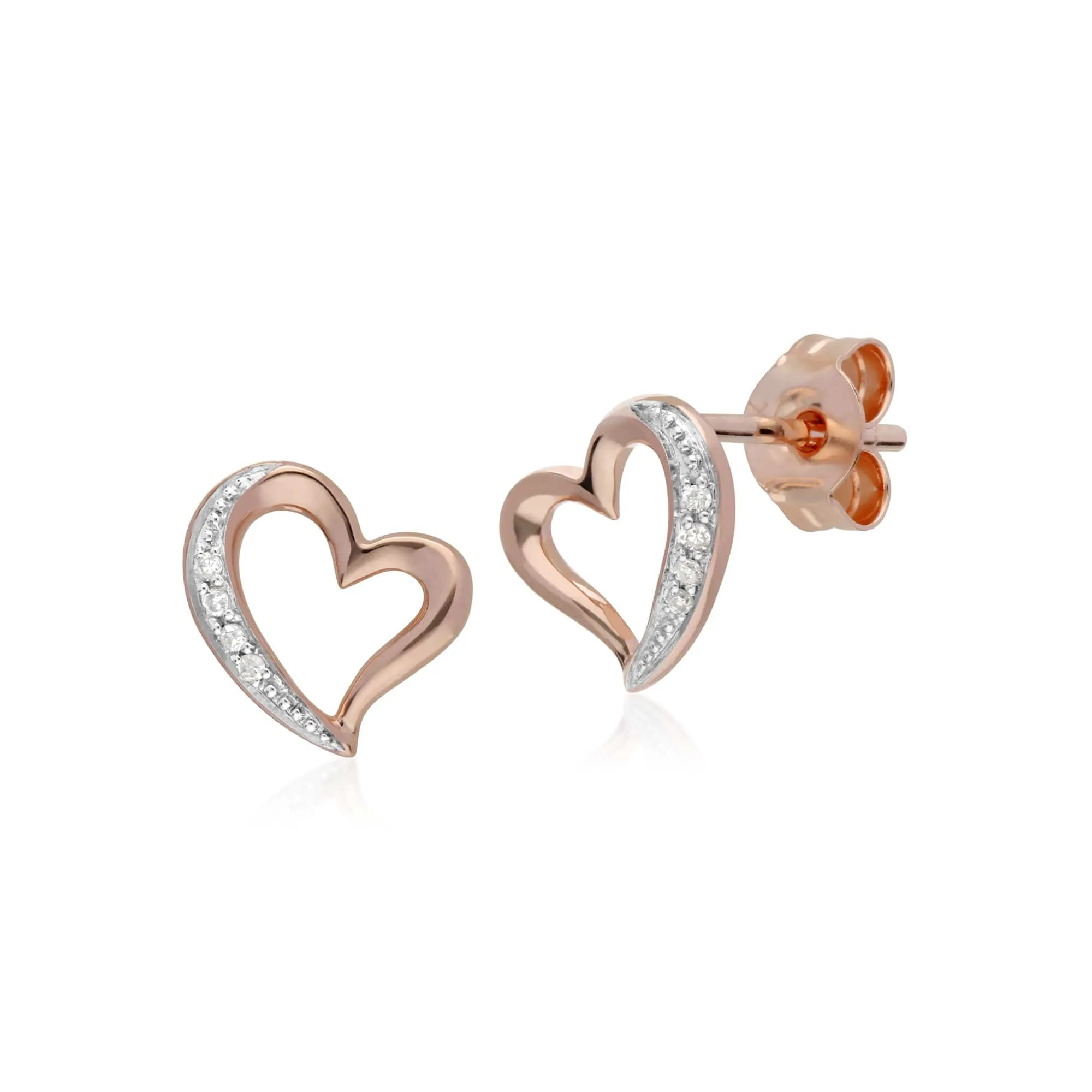 Classic Round Diamond Open Love Heart Stud Earrings in 9ct Rose Gold sold by Gemondo Jewellery