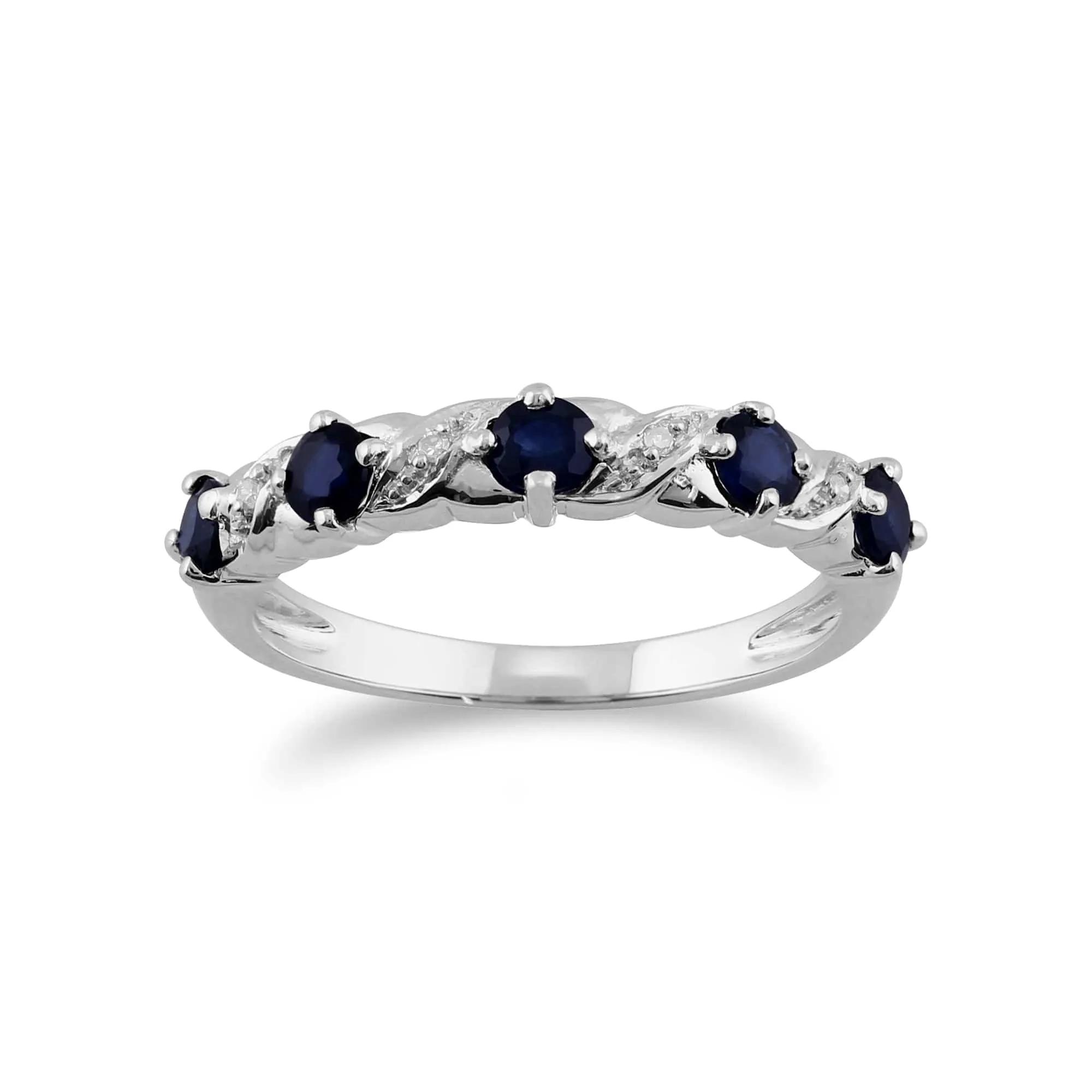 Classic Round Sapphire & Diamond Half Hoop Earrings & Half Eternity Ring Set in 9ct White Gold sold by Gemondo Jewellery product image thumbnail 3