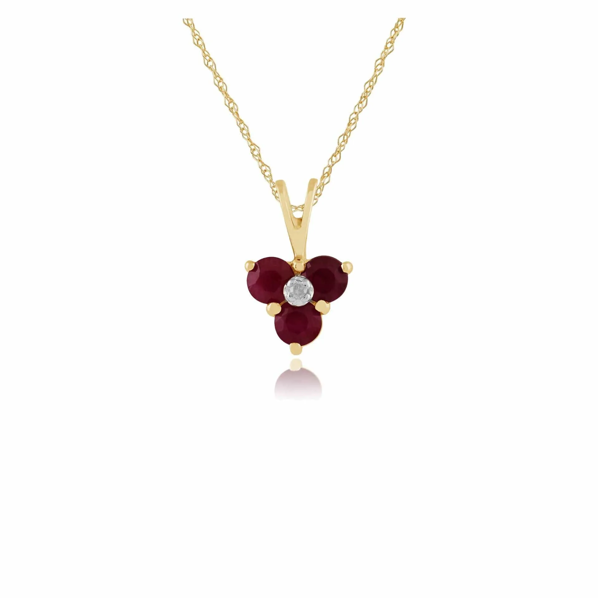 Classic Round Ruby & Diamond Cluster Pendant in 9ct Yellow Gold sold by Gemondo Jewellery