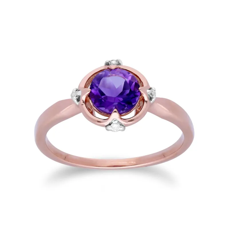 Gemondo 9ct Rose Gold Halo Amethyst & Diamond Round Cut Ring sold by Gemondo Jewellery