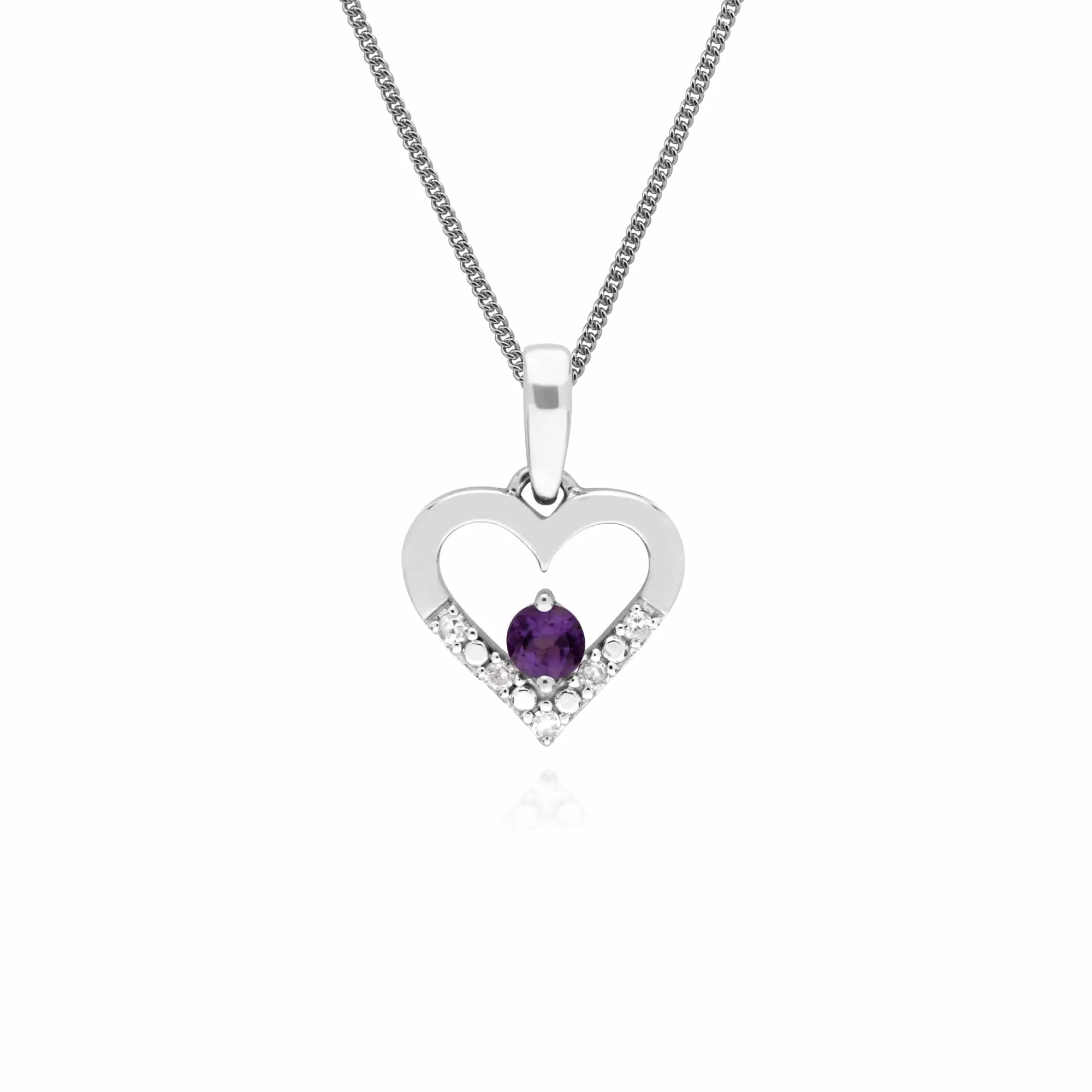 Classic Round Amethyst & Diamond Heart Drop Earrings & Pendant Set in 9ct White Gold sold by Gemondo Jewellery product image thumbnail 3