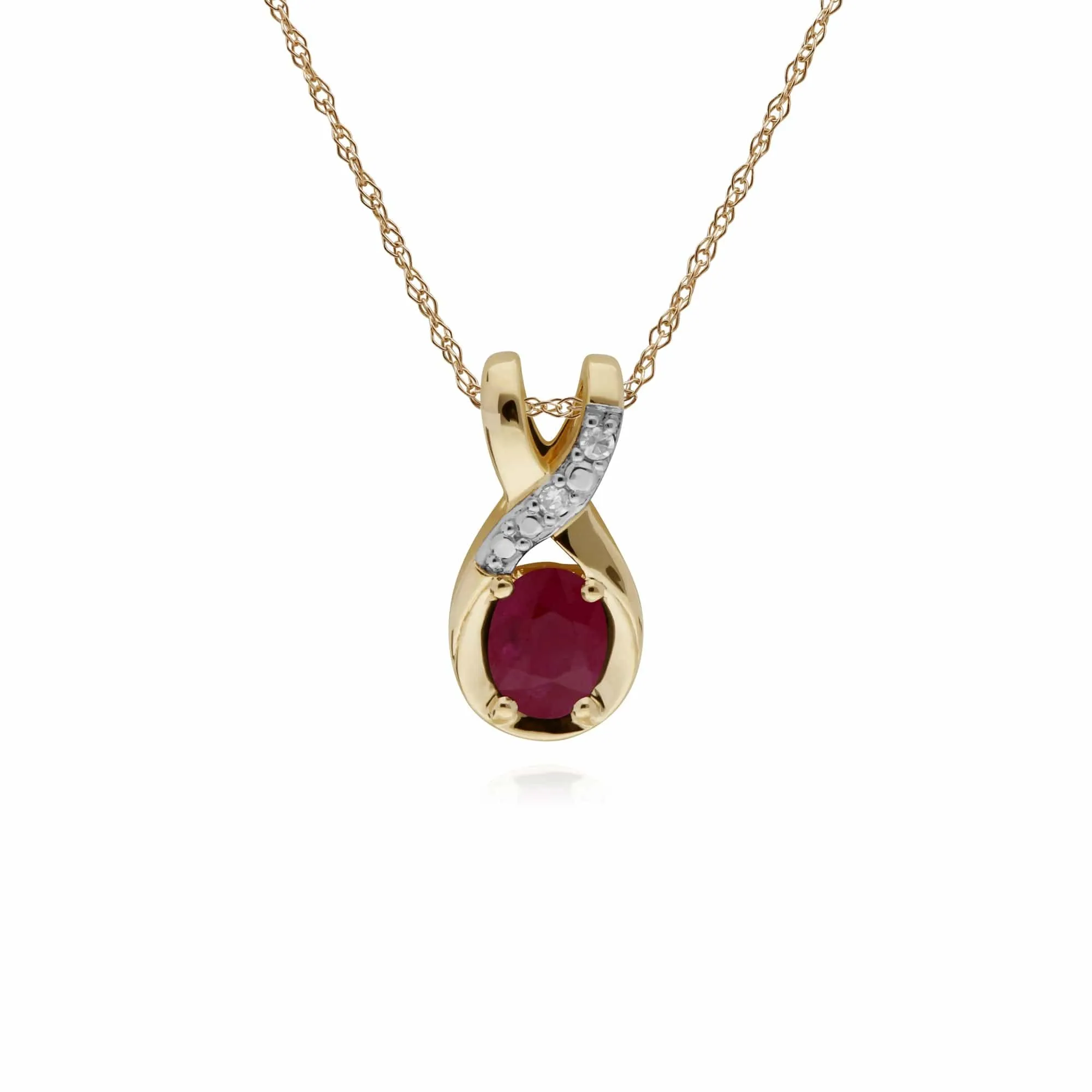 Classic Oval Ruby & Diamond Twisted Bale Pendant in 9ct Yellow Gold sold by Gemondo Jewellery