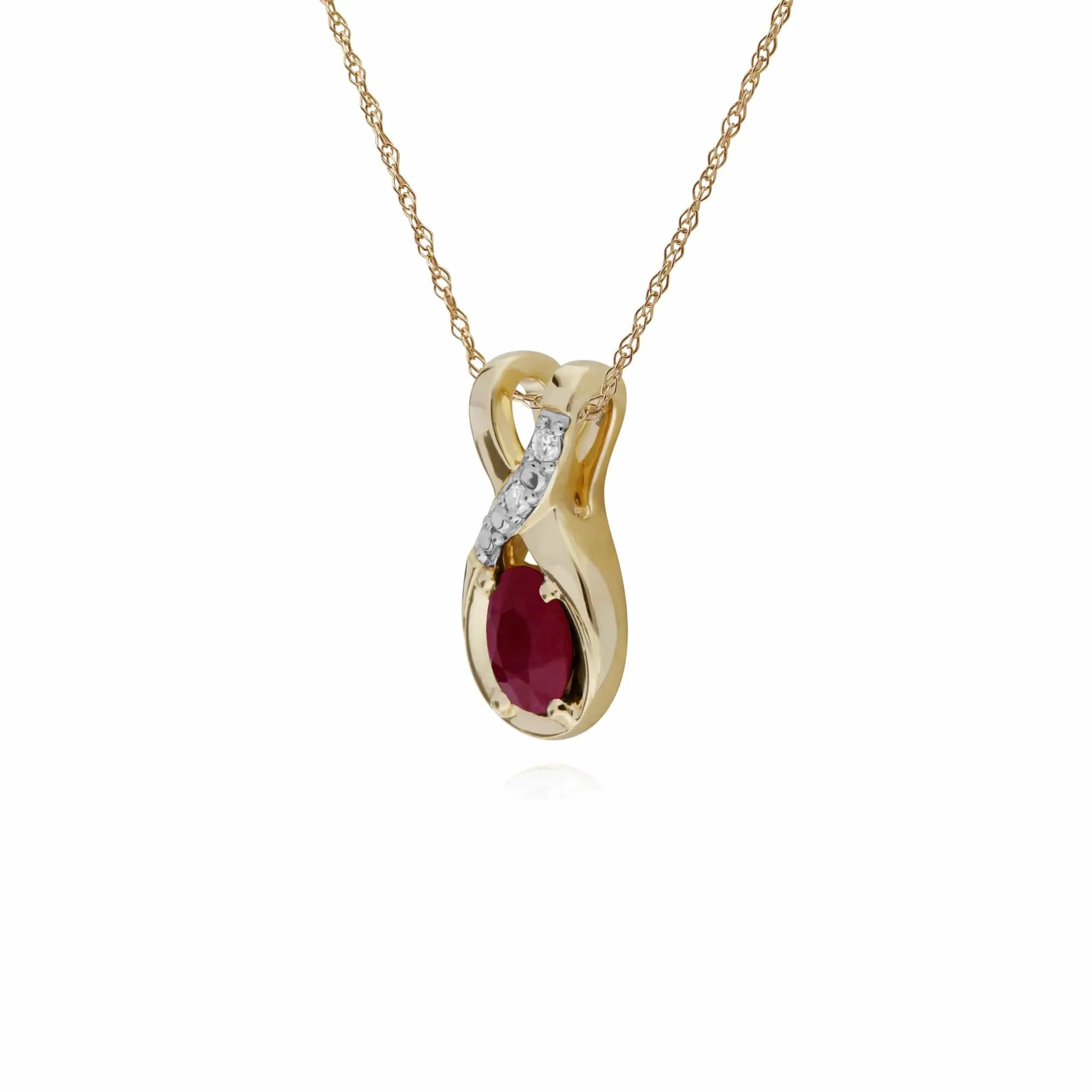 Classic Oval Ruby & Diamond Twisted Bale Pendant in 9ct Yellow Gold sold by Gemondo Jewellery product image thumbnail 2