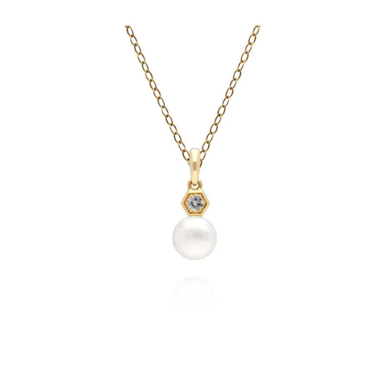 Modern Pearl & White Topaz Pendant in 9ct Gold sold by Gemondo Jewellery