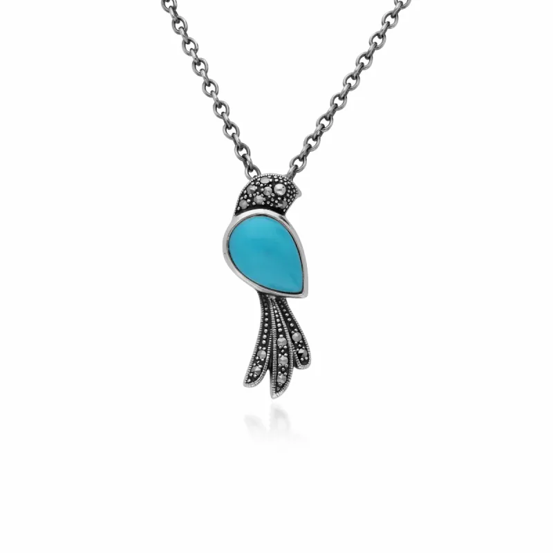 Gemondo Sterling Silver Turquoise & Marcasite Bird 45cm Necklace sold by Gemondo Jewellery