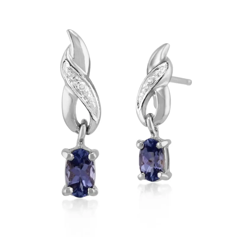 Gemondo White 9ct Gold 0.38ct Iolite & Diamond Classic Drop Earrings sold by Gemondo Jewellery