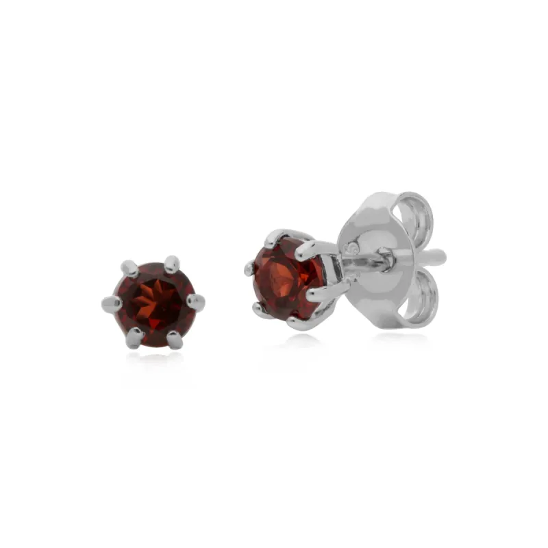Classic Round Garnet 6 Claw Set Stud Earrings in 925 Sterling Silver sold by Gemondo Jewellery