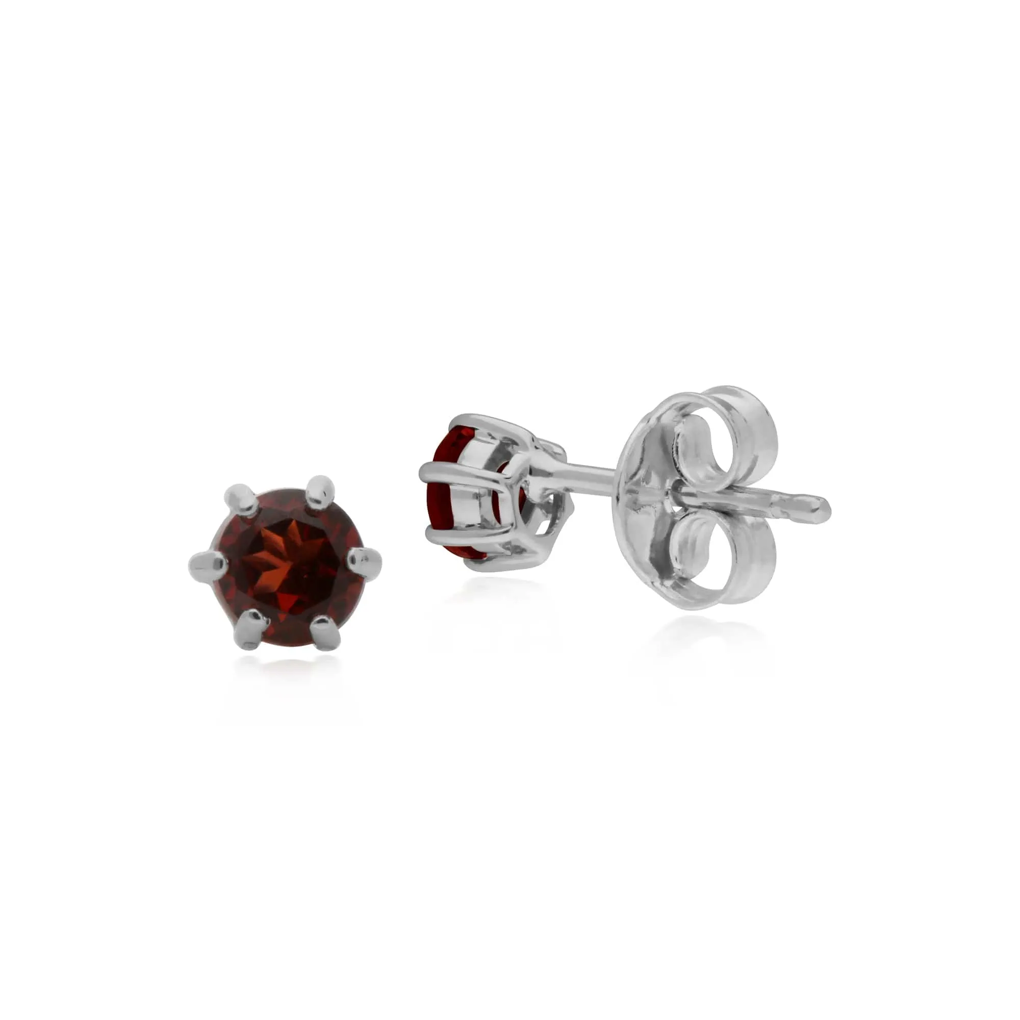 Classic Round Garnet 6 Claw Set Stud Earrings in 925 Sterling Silver sold by Gemondo Jewellery product image thumbnail 2