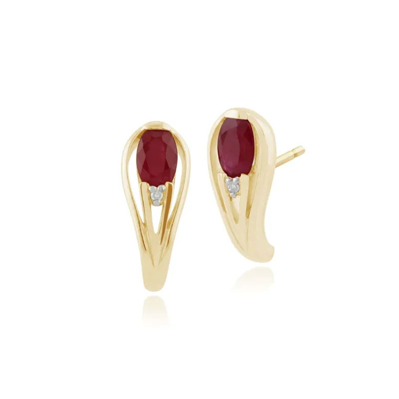 Gemondo 9ct Yellow Gold 0.64ct Ruby & Diamond Stud Earrings sold by Gemondo Jewellery