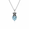 Sterling Silver Blue Topaz & Marcasite February Heart Pendant on 45cm Chain sold by Gemondo Jewellery