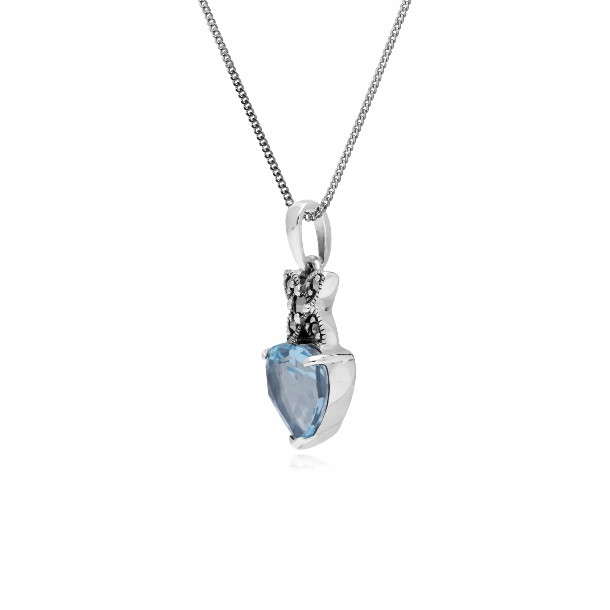 Sterling Silver Blue Topaz & Marcasite February Heart Pendant on 45cm Chain sold by Gemondo Jewellery product image thumbnail 2