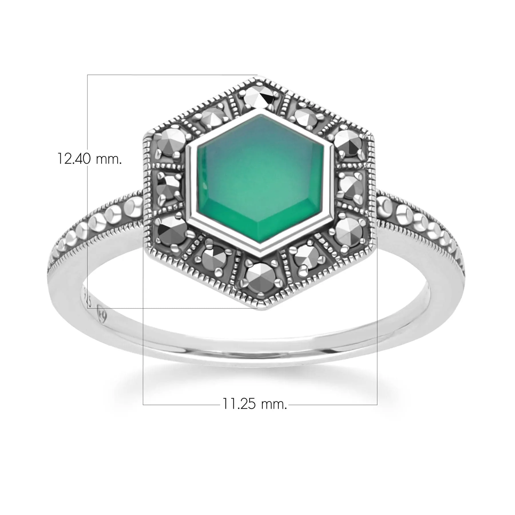 Art Deco Style Hexagon Chalcedony and Marcasite Ring in Sterling Silver sold by Gemondo Jewellery product image thumbnail 4