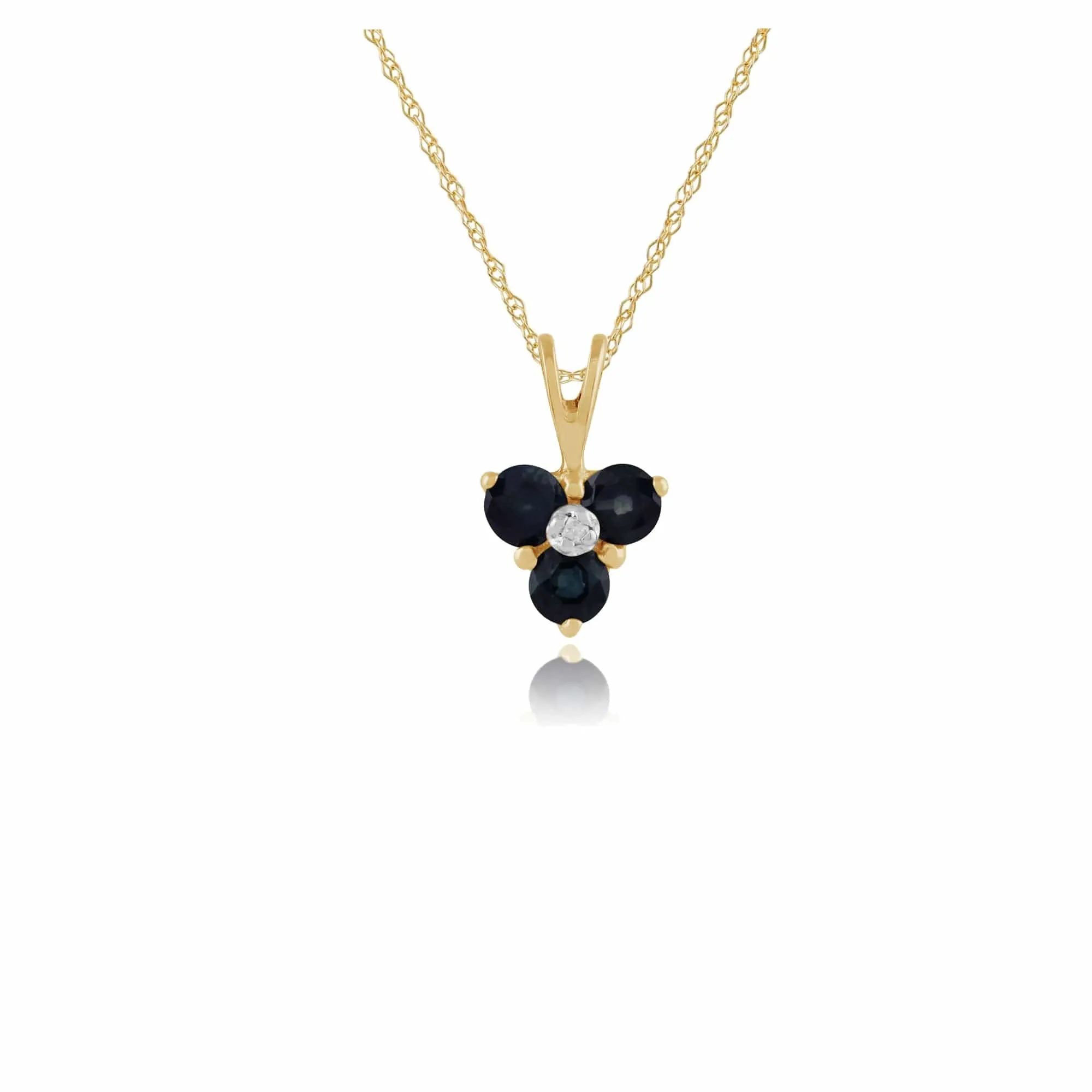 Floral Round Sapphire & Diamond Pendant in 9ct Yellow Gold sold by Gemondo Jewellery
